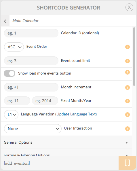 EventON - WordPress Event Calendar Plugin backend